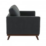 LeisureMod Chester Modern Leather Loveseat With Birch Wood Base, Black