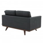 LeisureMod Chester Modern Leather Loveseat With Birch Wood Base, Black