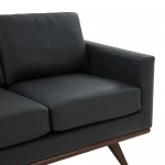 LeisureMod Chester Modern Leather Loveseat With Birch Wood Base, Black