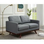 LeisureMod Chester Modern Leather Loveseat With Birch Wood Base, Grey