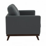 LeisureMod Chester Modern Leather Loveseat With Birch Wood Base, Grey