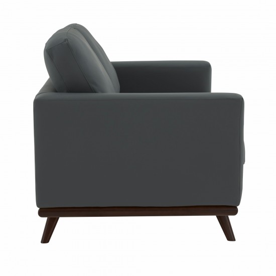 LeisureMod Chester Modern Leather Loveseat With Birch Wood Base, Grey