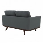 LeisureMod Chester Modern Leather Loveseat With Birch Wood Base, Grey