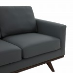 LeisureMod Chester Modern Leather Loveseat With Birch Wood Base, Grey