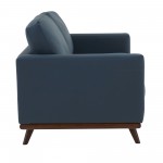 LeisureMod Chester Modern Leather Loveseat With Birch Wood Base, Navy Blue