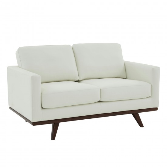 LeisureMod Chester Modern Leather Loveseat With Birch Wood Base, White