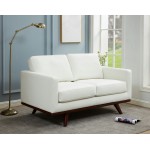 LeisureMod Chester Modern Leather Loveseat With Birch Wood Base, White