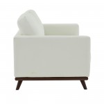 LeisureMod Chester Modern Leather Loveseat With Birch Wood Base, White