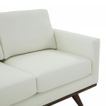 LeisureMod Chester Modern Leather Loveseat With Birch Wood Base, White