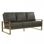 LeisureMod Jefferson Modern Design Leather Sofa With Gold Frame, Grey