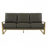 LeisureMod Jefferson Modern Design Leather Sofa With Gold Frame, Grey