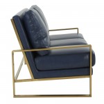 LeisureMod Jefferson Modern Design Leather Sofa With Gold Frame, Navy Blue