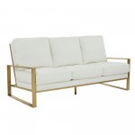 LeisureMod Jefferson Modern Design Leather Sofa With Gold Frame, White