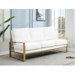 LeisureMod Jefferson Modern Design Leather Sofa With Gold Frame, White