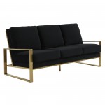 LeisureMod Jefferson Contemporary Modern Velvet Sofa With Gold Frame, Black