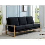 LeisureMod Jefferson Contemporary Modern Velvet Sofa With Gold Frame, Black