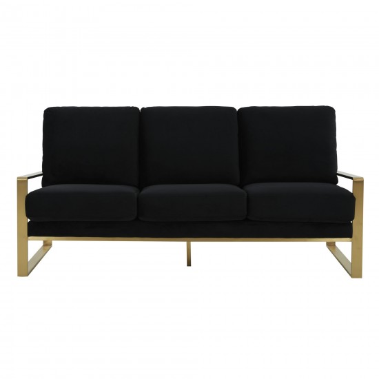 LeisureMod Jefferson Contemporary Modern Velvet Sofa With Gold Frame, Black