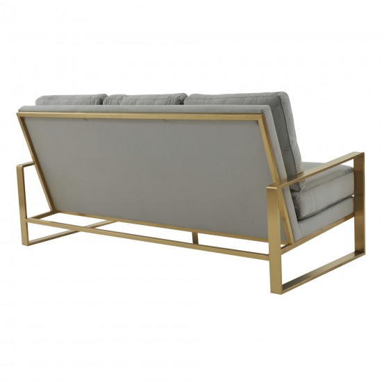 LeisureMod Jefferson Contemporary Modern Velvet Sofa With Gold Frame, Light Grey