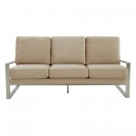 LeisureMod Jefferson Contemporary Modern Velvet Sofa With Silver Frame, Beige