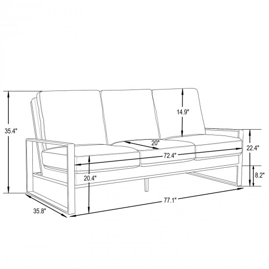 LeisureMod Jefferson Contemporary Modern Velvet Sofa With Silver Frame, Beige