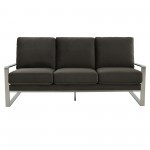 LeisureMod Jefferson Contemporary Velvet Sofa With Silver Frame, Dark Grey