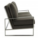 LeisureMod Jefferson Contemporary Velvet Sofa With Silver Frame, Dark Grey