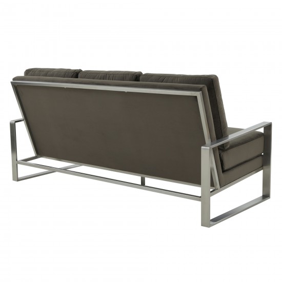 LeisureMod Jefferson Contemporary Velvet Sofa With Silver Frame, Dark Grey