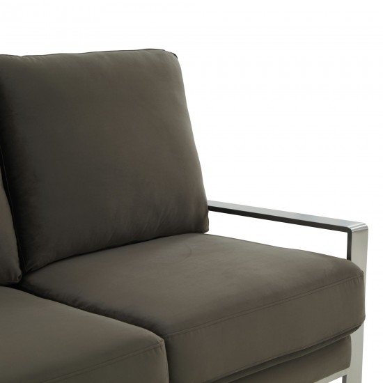 LeisureMod Jefferson Contemporary Velvet Sofa With Silver Frame, Dark Grey