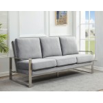 LeisureMod Jefferson Contemporary Velvet Sofa With Silver Frame, Light Grey