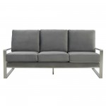 LeisureMod Jefferson Contemporary Velvet Sofa With Silver Frame, Light Grey