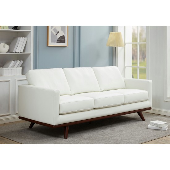 LeisureMod Chester Modern Leather Sofa With Birch Wood Base, White