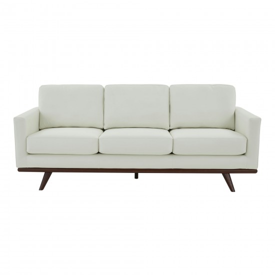 LeisureMod Chester Modern Leather Sofa With Birch Wood Base, White