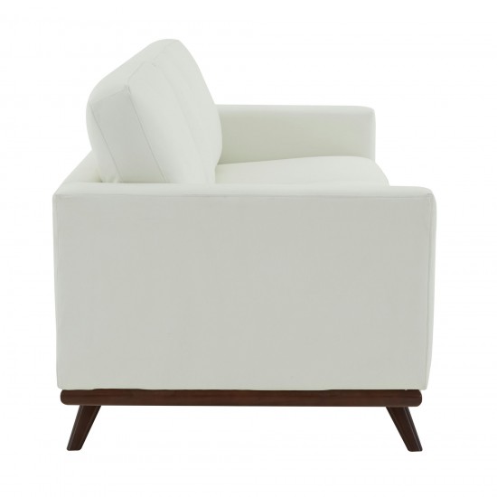 LeisureMod Chester Modern Leather Sofa With Birch Wood Base, White