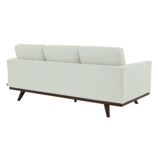 LeisureMod Chester Modern Leather Sofa With Birch Wood Base, White