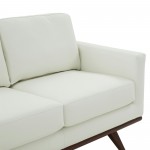 LeisureMod Chester Modern Leather Sofa With Birch Wood Base, White