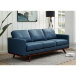 LeisureMod Chester Modern Leather Sofa With Birch Wood Base, Navy Blue