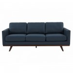 LeisureMod Chester Modern Leather Sofa With Birch Wood Base, Navy Blue