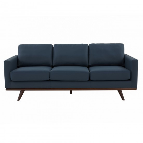 LeisureMod Chester Modern Leather Sofa With Birch Wood Base, Navy Blue