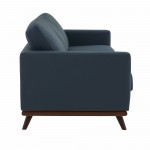 LeisureMod Chester Modern Leather Sofa With Birch Wood Base, Navy Blue