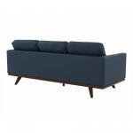 LeisureMod Chester Modern Leather Sofa With Birch Wood Base, Navy Blue