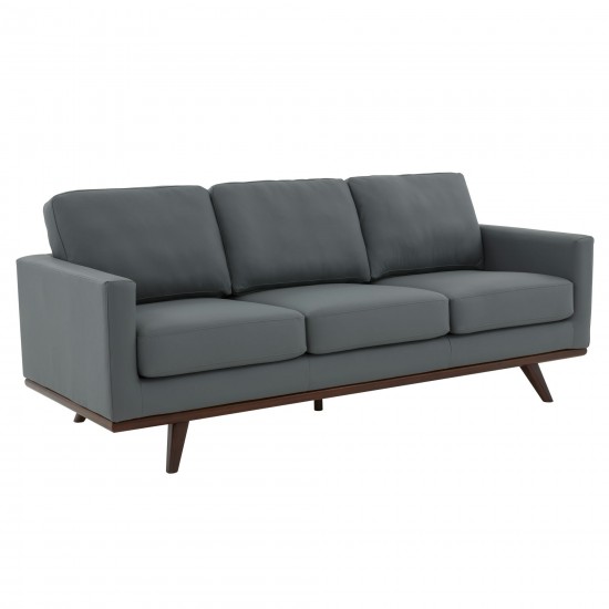 LeisureMod Chester Modern Leather Sofa With Birch Wood Base, Grey