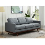 LeisureMod Chester Modern Leather Sofa With Birch Wood Base, Grey