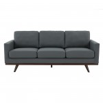 LeisureMod Chester Modern Leather Sofa With Birch Wood Base, Grey