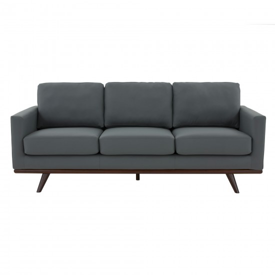 LeisureMod Chester Modern Leather Sofa With Birch Wood Base, Grey