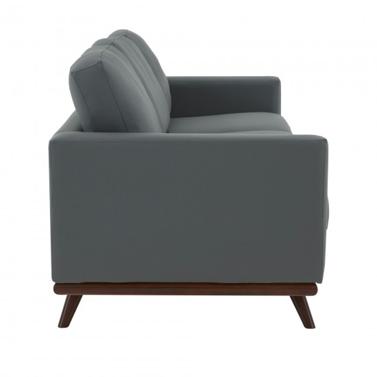 LeisureMod Chester Modern Leather Sofa With Birch Wood Base, Grey