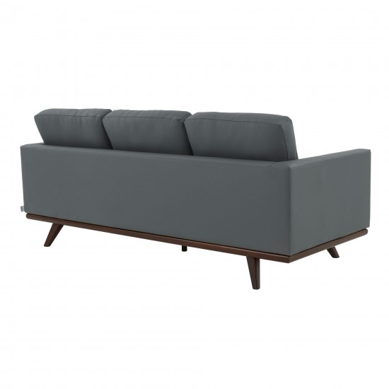 LeisureMod Chester Modern Leather Sofa With Birch Wood Base, Grey