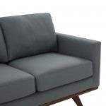 LeisureMod Chester Modern Leather Sofa With Birch Wood Base, Grey
