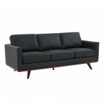 LeisureMod Chester Modern Leather Sofa With Birch Wood Base, Black