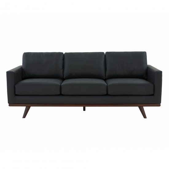 LeisureMod Chester Modern Leather Sofa With Birch Wood Base, Black