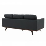 LeisureMod Chester Modern Leather Sofa With Birch Wood Base, Black